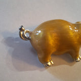 Retro Gold Tone Pig Brooch Rhinestone Eyes Silver Accents Pork Hog Farm Country