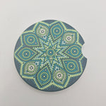 Ceramic Car Coasters Mandala Design Cork Backing 2.75 Inche Diameter Cup Holders