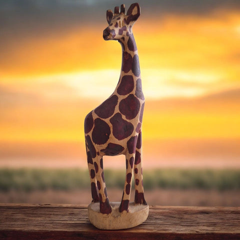 Hand Carved Wooden Giraffe Figurine Sculpture Kenya Africa Statue Safari
