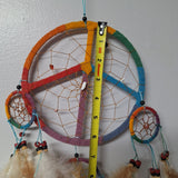Peace Sign Rainbow Dreamcatcher Feathers Beads Handmade Boho Native Traditions