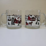 Libbey Winter Village Christmas Glass Mug Set of 4 Snow Horse Country
