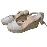Tinstree Platform Wedge Heel Rope Ankle Tie Off-White Suade Womens size 8