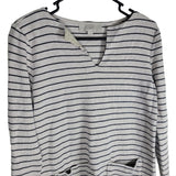 LOFT Top with Pockets on Front Beige with Stripes