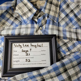 Lee Longtail Plaid Pearl Snap Shirt Blue Gray White