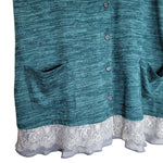 Lori Goldstein LOGO Sleeveless Shirt Button Front Lace Bottom Green Womens Size XL