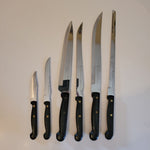 Ekco Stainless Vanadium Knife Block Set of 6 Knives Hanging Wood Holder Vintage