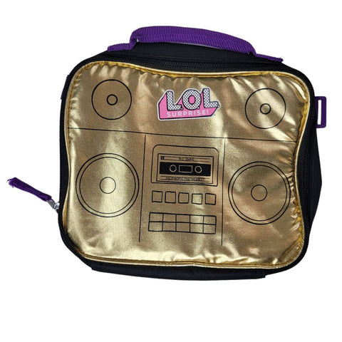 LOL Surprise Lunch Box MC Swag Music Theme Zipper Gold Purple Black Handle