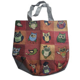 Unbranded Owl Tote Bag Canvas Patchwork Gray Striped Handles