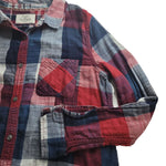 Flag & Anthem Collared Plaid Button Up Down Shirt Pocket Red White Blue Juniors XL