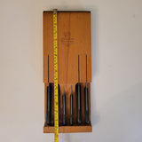 Ekco Stainless Vanadium Knife Block Set of 6 Knives Hanging Wood Holder Vintage