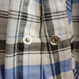 Lee Longtail Plaid Pearl Snap Shirt Blue Gray White