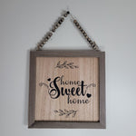 Wooden Framed Home Sweet Home Sign Beaded String