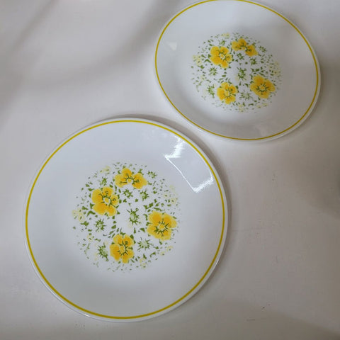 Corelle Corning April 10 Inch Dinner Plates Yellow Green Flowers Set of Two