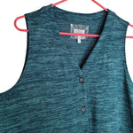 Lori Goldstein LOGO Sleeveless Shirt Button Front Lace Bottom Green Womens Size XL