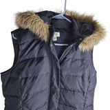 Talbots Black Feather Vest Zip Snap Hood Faux Fur Womens Medium