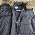 Talbots Black Feather Vest Zip Snap Hood Faux Fur Womens Medium
