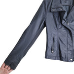 RD Style Faux Leather Jacket Gray Soft Womens Small Zip Snap Stretch Arms