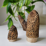 Set of 3 Morel Mushroom Wood Carved Merchroom Forage Mantle Outdoors Fungi Art